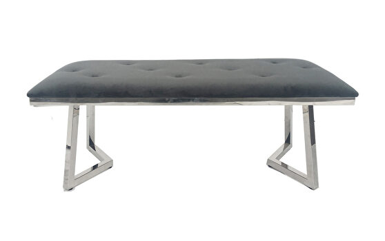 Gray velvet dining bench