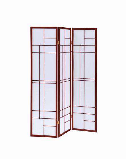 Transitional brown red three-panel screen