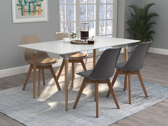 White dining table in mid-century modern design