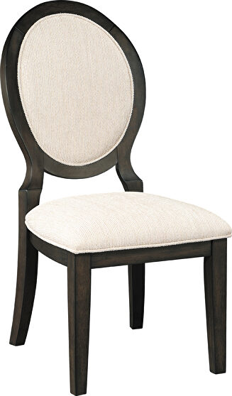 Cream linen-like fabric upholstery dining chairs with oval back (set of 2)