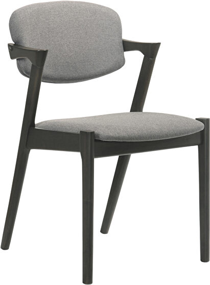 Brown gray fabric upholstery side chairs (set of 2) with demi arm