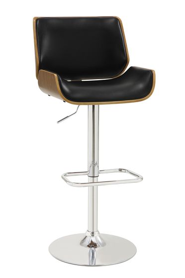 Contemporary black adjustable height bar stool w walnut base