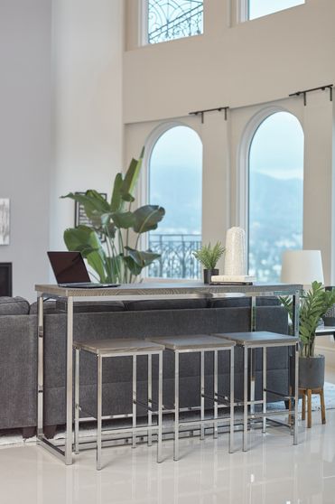 4 pc counter bar table set in dark oak / chrome