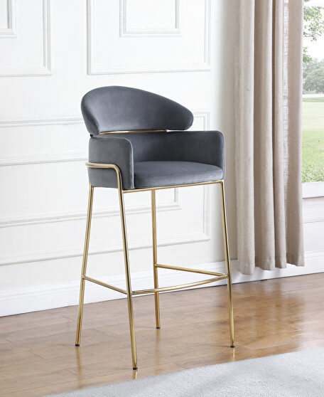 Gray velvet upholstery bar stool