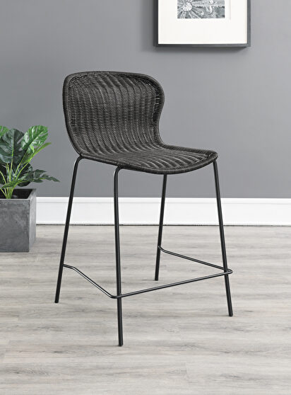 Brown rattan upholstery counter height stools with footrest (set of 2)