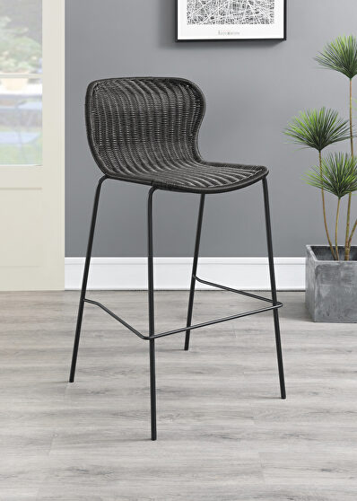 Brown rattan upholstery bar stools with footrest (set of 2)