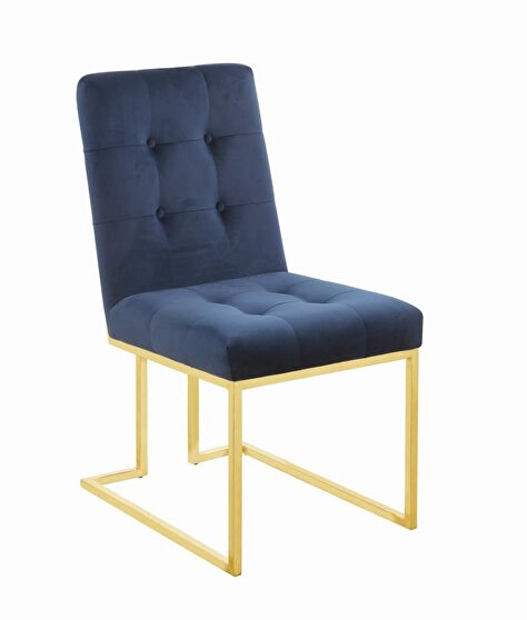 Blue matte velvet upholstery dining chair