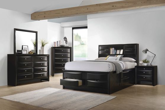 Contemporary storage bed with built-in bookshelf