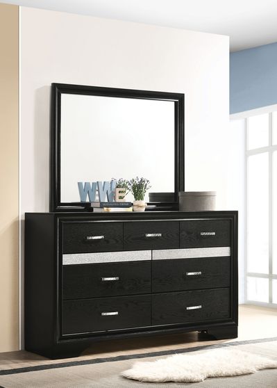 Transitional black seven-drawer dresser