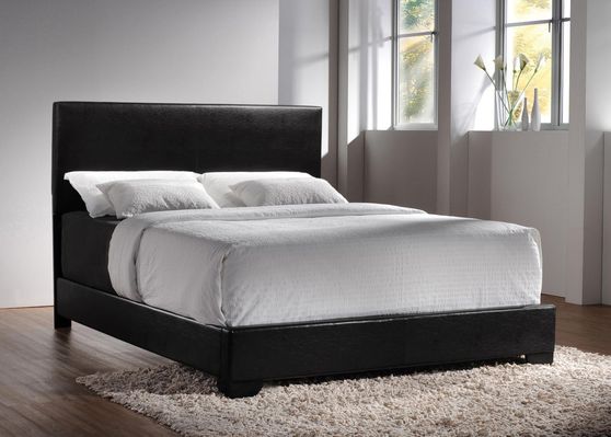 Black vinyl modern slat bed in casual style