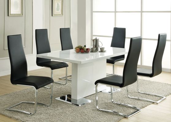 Chrome metal base white lacquer dining table