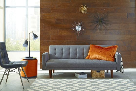 Gray woven fabric sofa bed