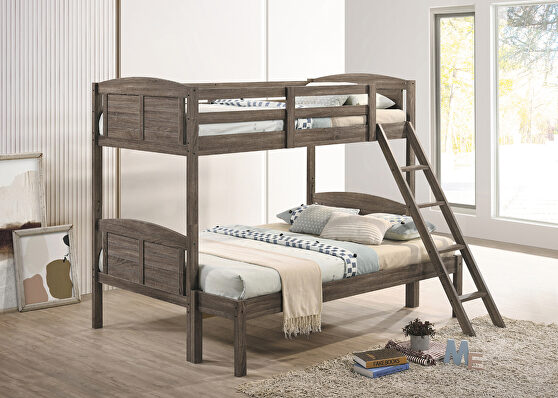 Weathered brown finish twin/full bunk bed