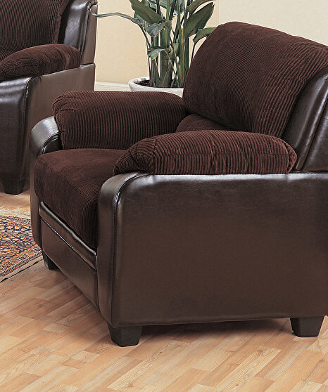 Transitional chocolate fabric / espresso leather chair