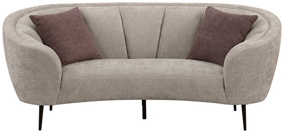 Kidney shaped loveseat in beige chenille fabric