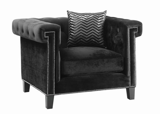 Black velvet fabric glam style tufted chair