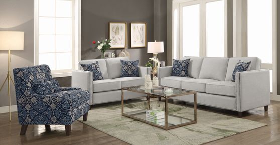 Transitional putty gray woven fabric sofa