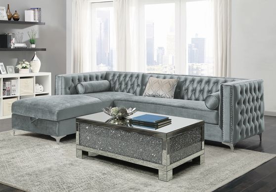 Glam style tufted gray fabric sectional