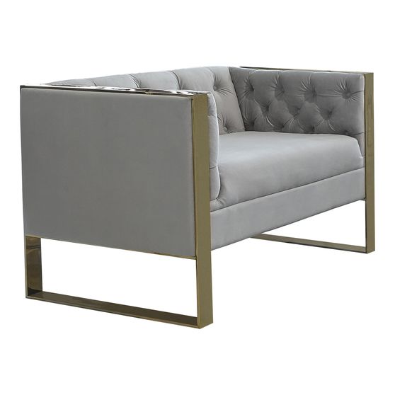 Glam style gray tufted chair w/ golden steel legs