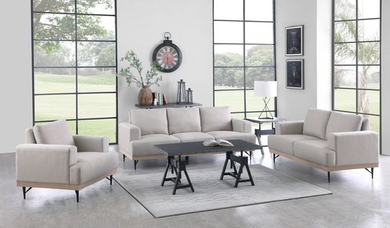Light beige faux linen fabric contemporary sofa