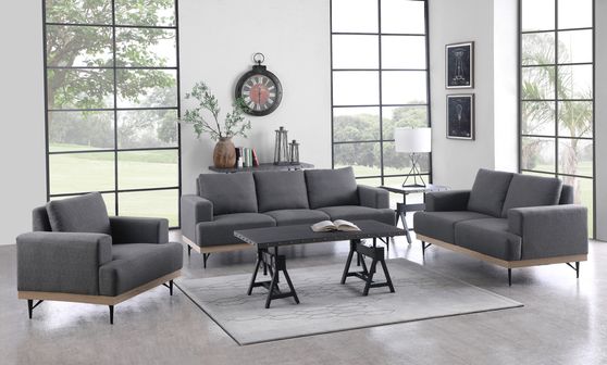 Charcoal gray faux linen fabric contemporary sofa