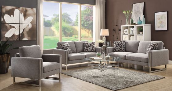 Gray flat weave fabric contemporary sofa