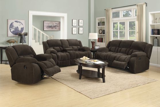Brown fabric reclining sofa