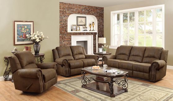 Traditional reclining sofa with nailhead studs