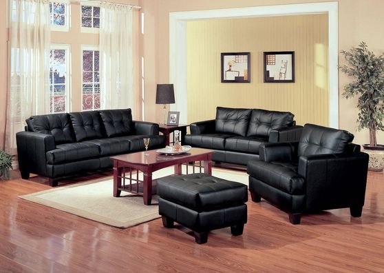 Affordable black faux leather sofa