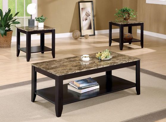 Marble like coffee table set in brown