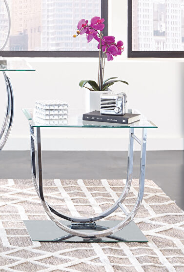 Contemporary chrome end table
