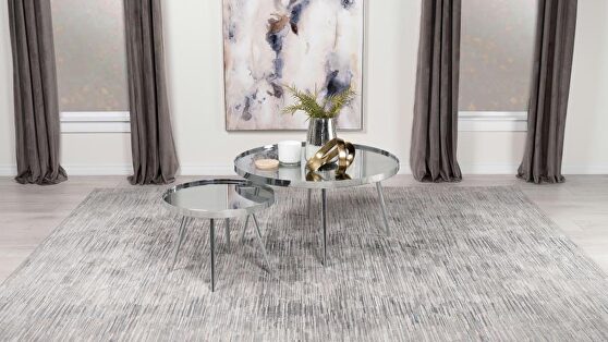 2-piece round mirror top nesting coffee table chrome