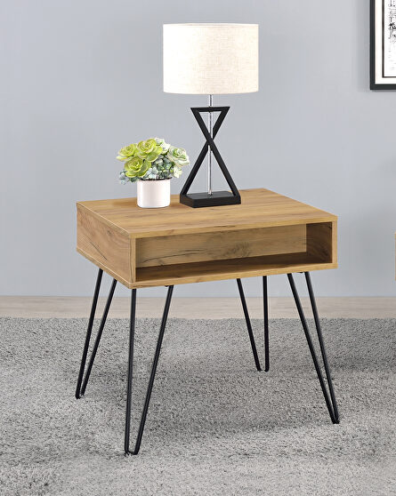 End table mid-century modern design with a rustic vibe