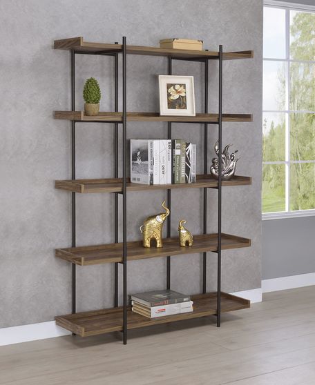 71-inch double bookcase in aged walnut