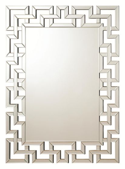 Transitional frameless greek key mirror