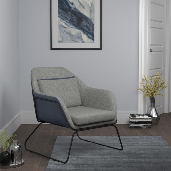 Accent chair in blue / gray leatherette / fabric