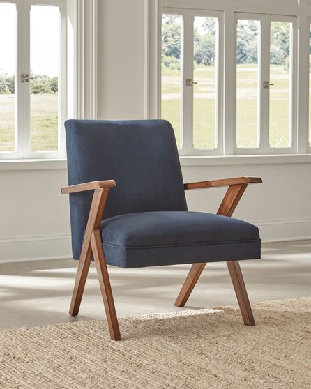 Accent chair in dark blue fabric