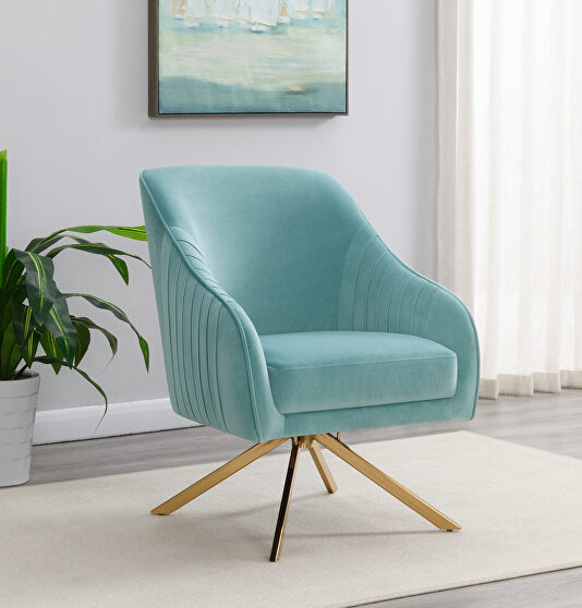 Aqua blue soft velvet upholstery accent chair