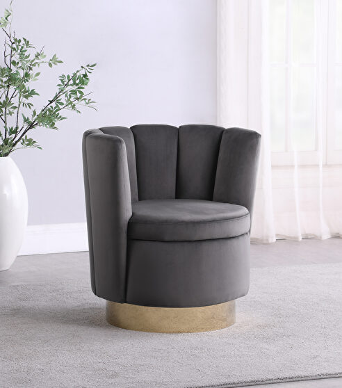 Soft luxurious gray velvet swivel chair