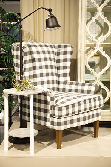 Large gingham plaid upholstery accent chair