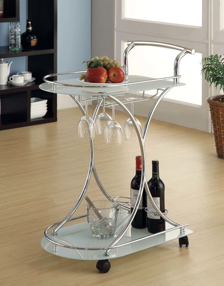 Contemporary chrome serving cart