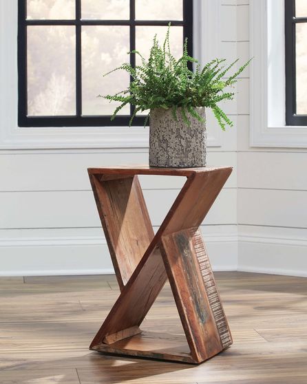 Industrial reclaimed wood accent table