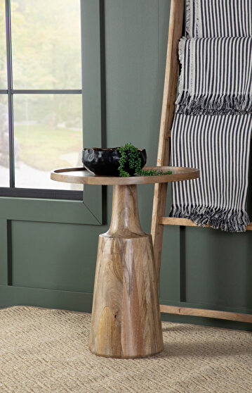 Natural finish wood round accent table