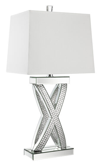 White and mirror finish table lamp with square shade