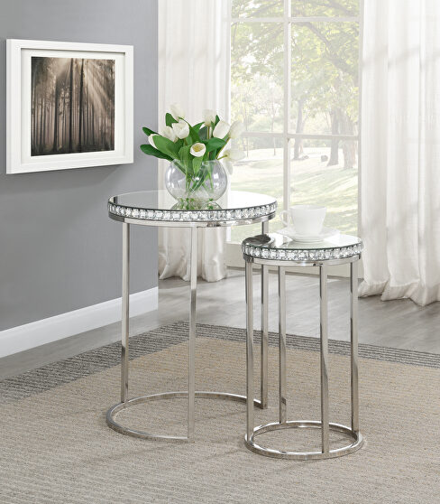 2pcs nesting tables in round shape w/ gemstones