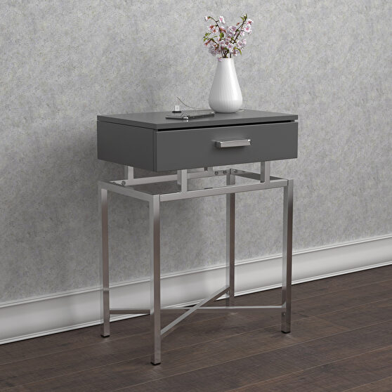 Modern side table in a gray high gloss lacquer finish