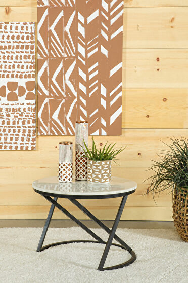 White marble top and black base round accent table