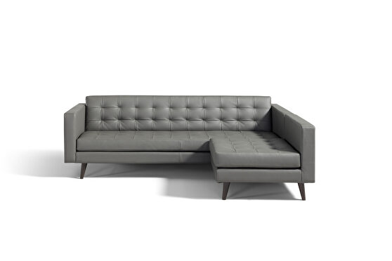 Contemporary tufted sectional sofa in dark gray leather