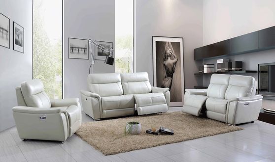 Light gray leather electric recliner sofa