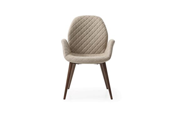 Contemporary chair in taupe / beige fabric w/ walnut legs